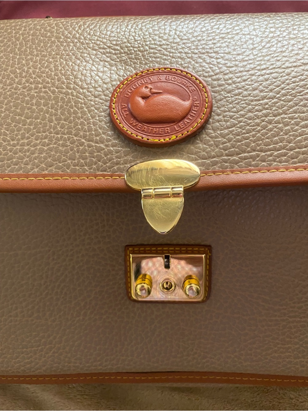 Dooney & Burke Pebbled Taupe Satchel Turn Lock with Tan Trim and Gold Hardware - Picture 10 of 16